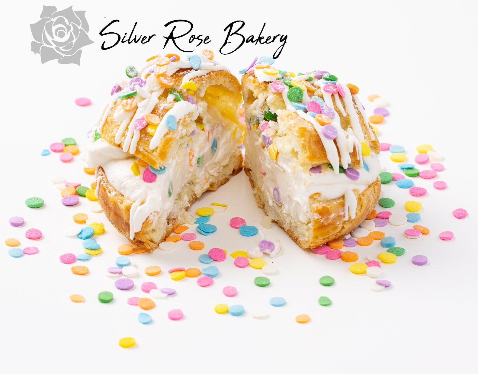 Sprinklefetti Cream Puff ready to eat in Phoenix, AZ bakery.