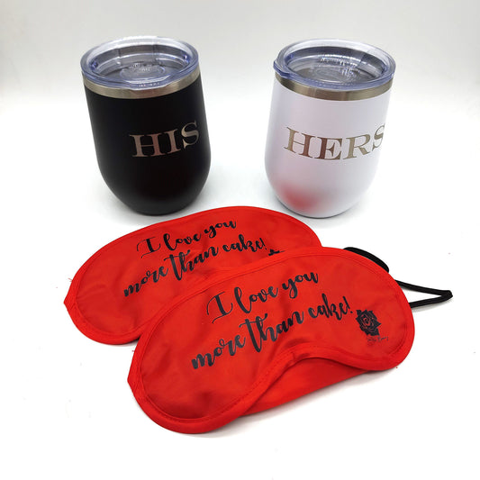 A Loving Addition: His & Hers Tumblers & Cake Love Eye Masks - LIMITED QUANTITIES!