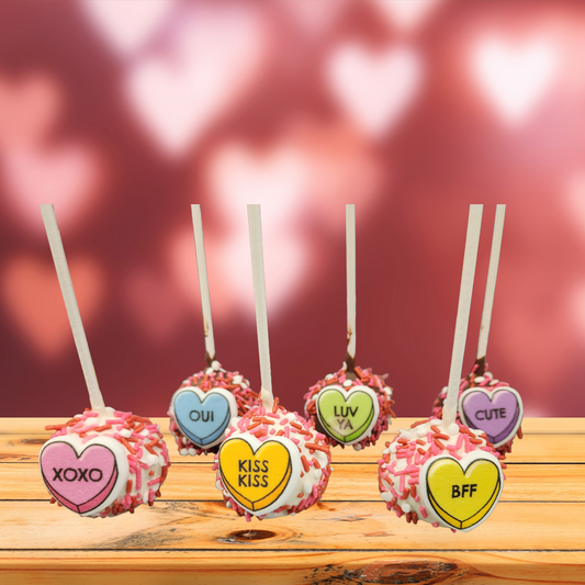 Valentine's Day cake pops with candy hearts in Phoenix.