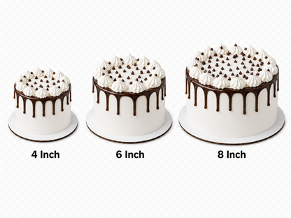 chocolate drip cake  design cake size comparison of whipped frosting cakes 4in, 6in, 8in