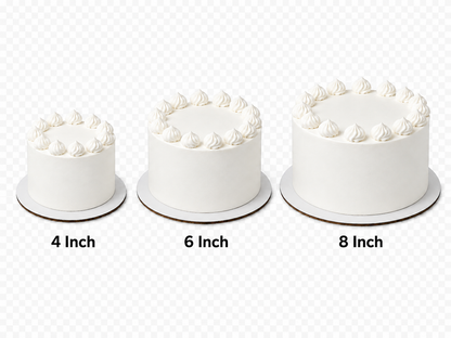 whipped icing cakes with dollops size comparison 4in, 6in, 8in