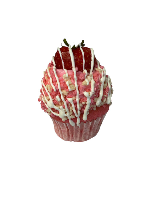 fresh baked strawberry cupcake at bakery in Phoenix, AZ.
