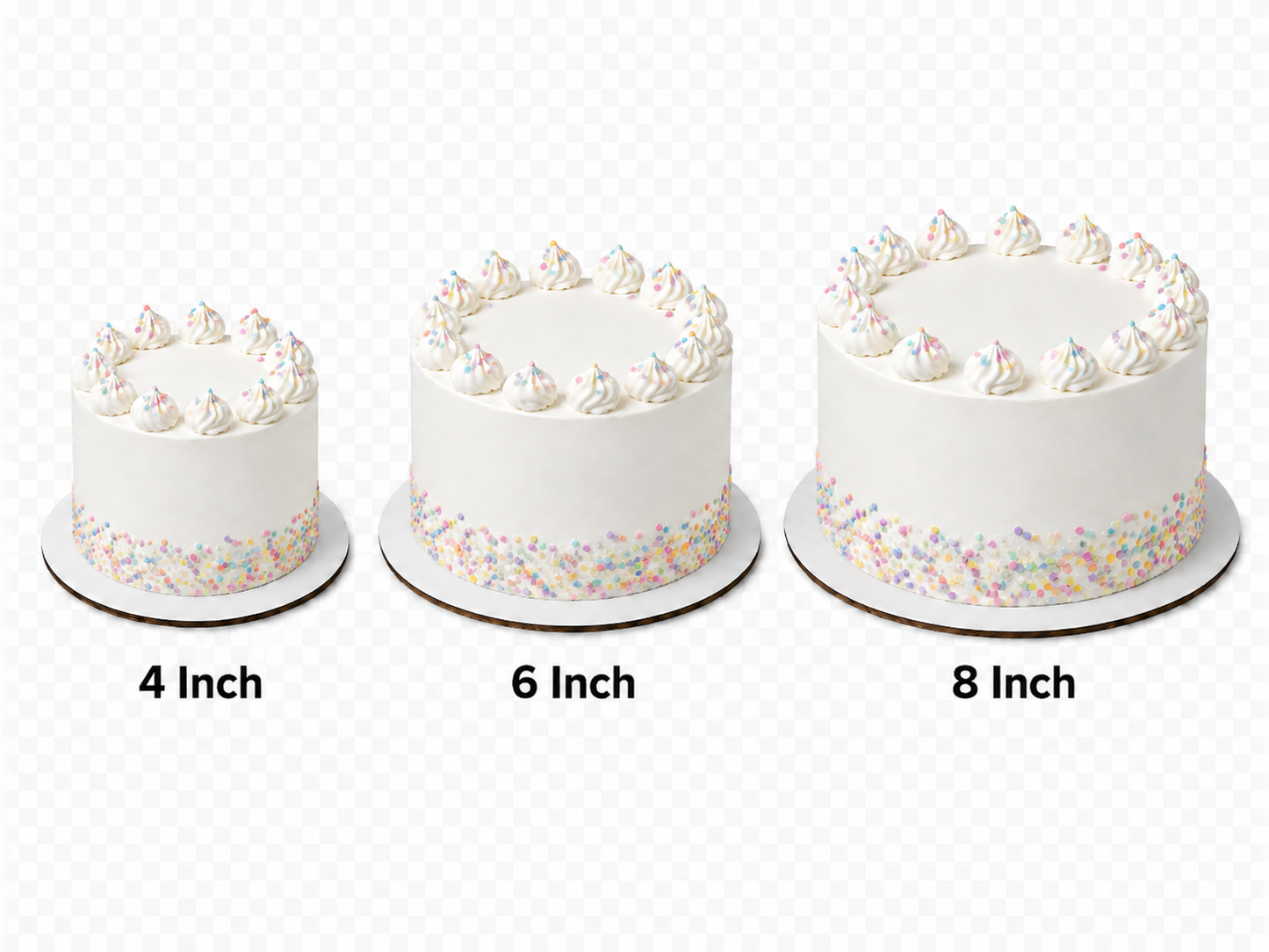 birthday cake design cake size comparison of whipped frosting cakes 4in, 6in, 8in