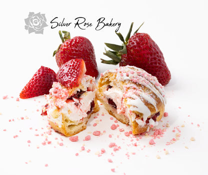 Fresh made Strawberry Cream Puffs at Phoenix, AZ Bakery.