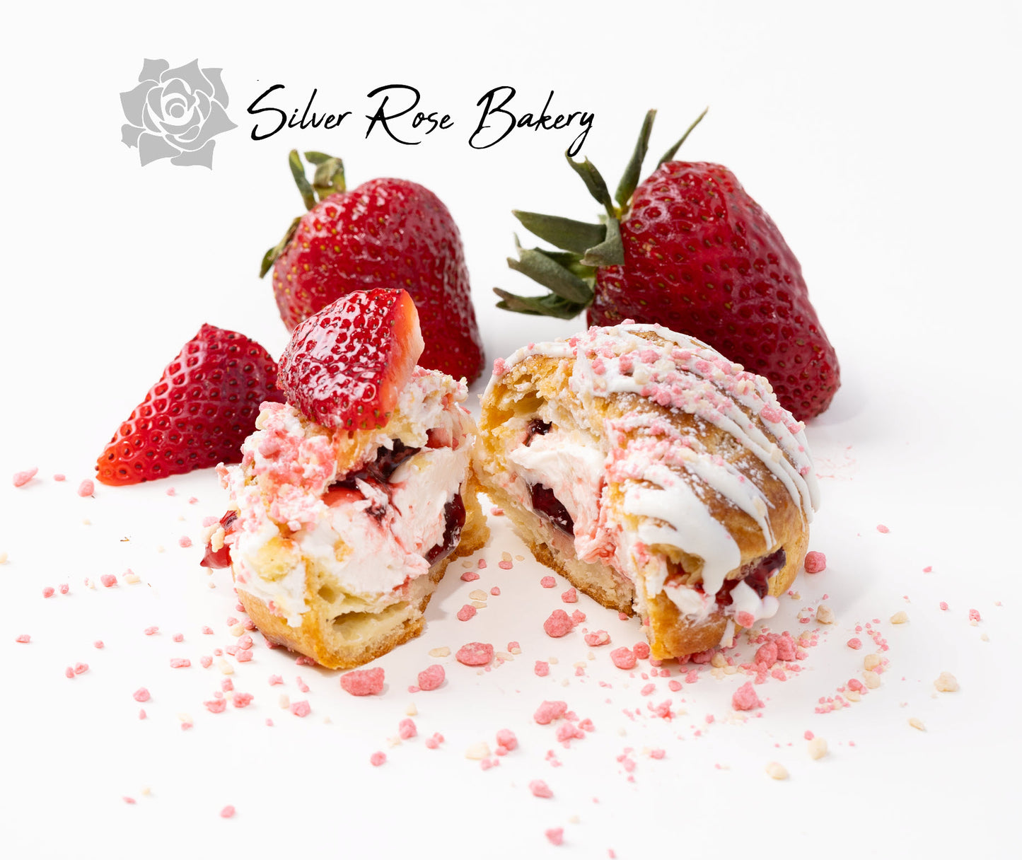 Fresh made Strawberry Cream Puffs at Phoenix, AZ Bakery.