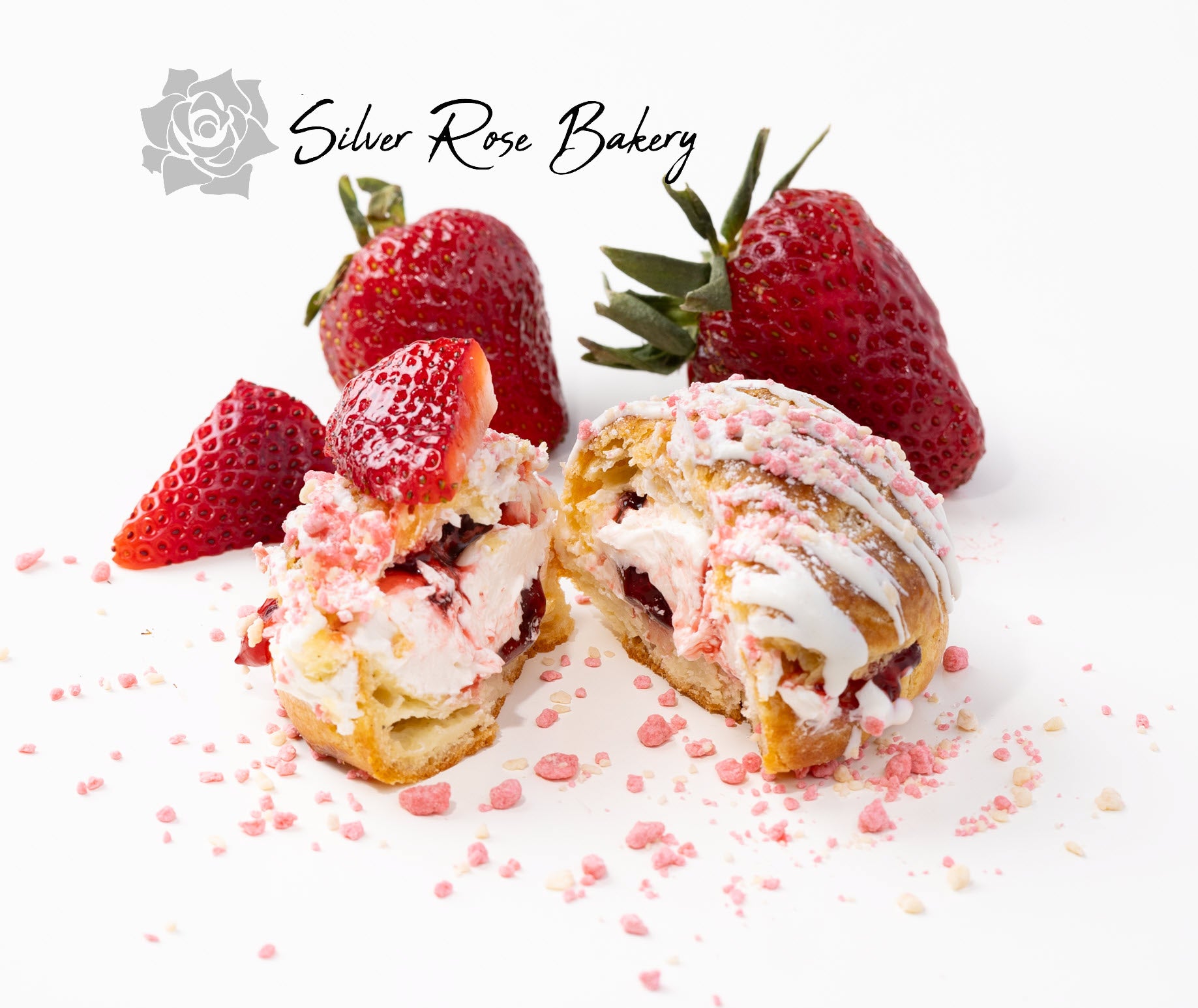 Fresh made Strawberry Cream Puffs at Phoenix, AZ Bakery.