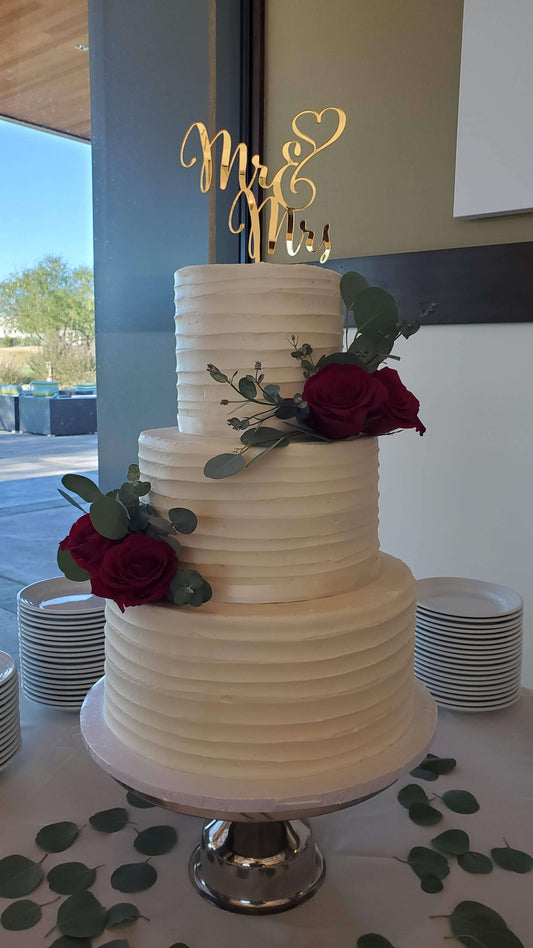 mr & mrs wedding cake topper on top of facet wedding cake in Phoenix.