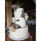 Three Tier Deckle-Edge Wedding Cake with Love Cake Topper and Floral Accents